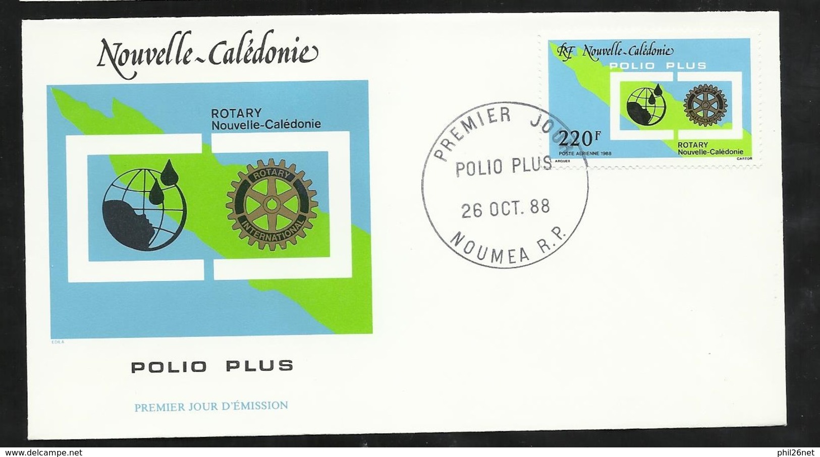 FDC Lettre Illustrée Premier Jour Nouméa Le 26/10/1988 P.A.N°260  Rotary De Nouvelle Calédonie Polio Plus    TB - FDC