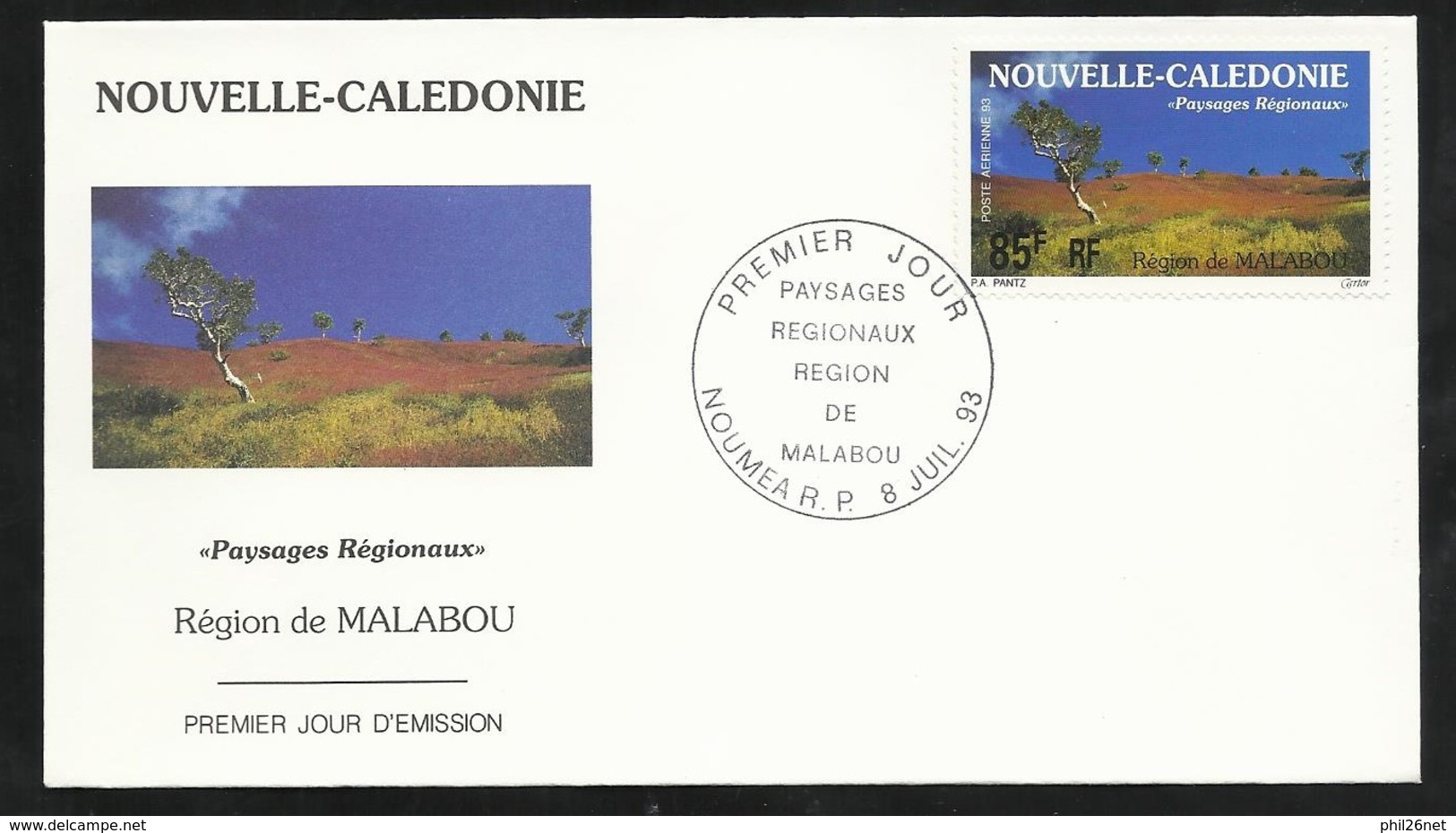 FDC Lettre Illustrée Premier Jour Nouméa Le 08/07/1993 P.A.N°300 Paysages Régionaux Région De Malabou  TB - Covers & Documents