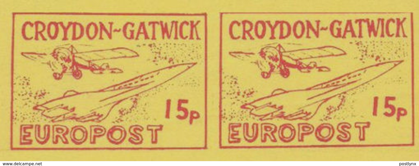 GREAT BRITAIN-Croydon Gatwick 1971 Aeroplane Concorde 15p #1 Large PAIR PROOF Yellow Paper - Probe- Und Nachdrucke