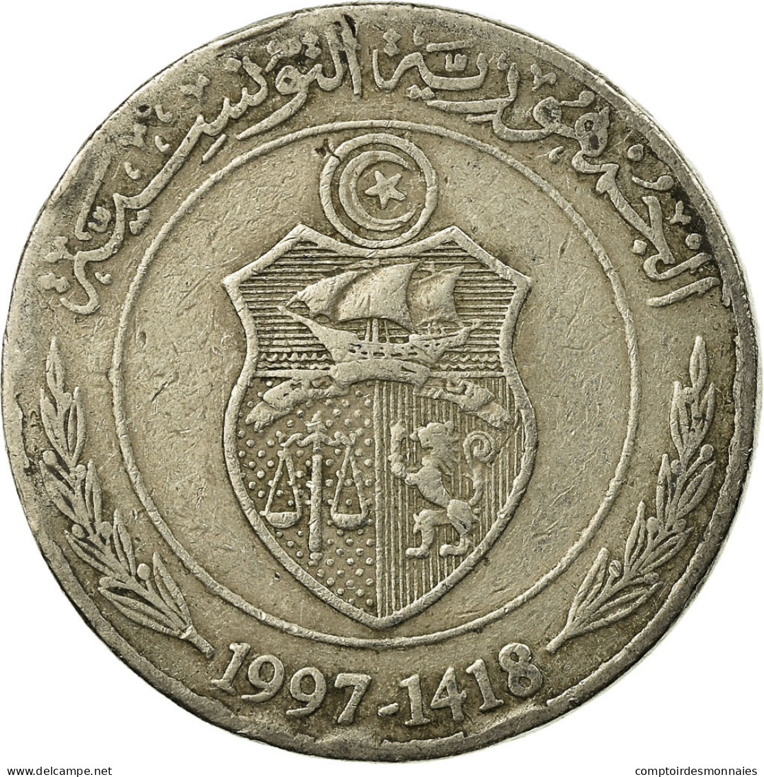 Monnaie, Tunisie, 1/2 Dinar, 1997, Paris, TB+, Copper-nickel, KM:346 - Tunesië