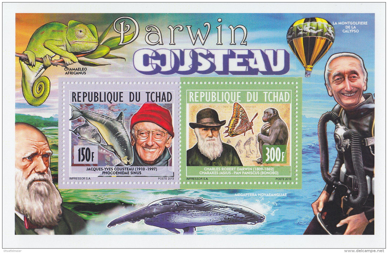 CHAD 2013 MNH**  Cousteau &amp; Darwin S/S - OFFICIAL ISSUE - DH1828 - Autres & Non Classés