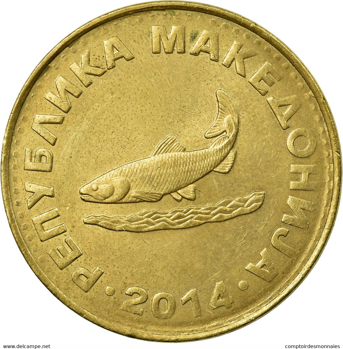 Monnaie, Macédoine, 2 Denari, 2014, TB+, Laiton - North Macedonia
