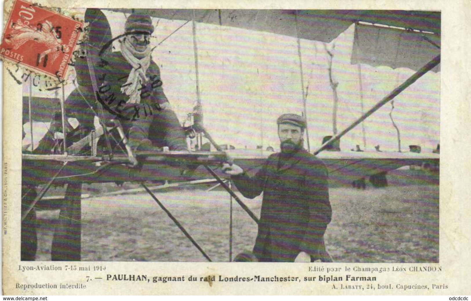 Lyon Aviation 7 15 Mai 1910 PAULHAN  Gagnant Du Raid Londres Manchester Sur Biplan Farman Champagne Léon Chandon RV - Meetings