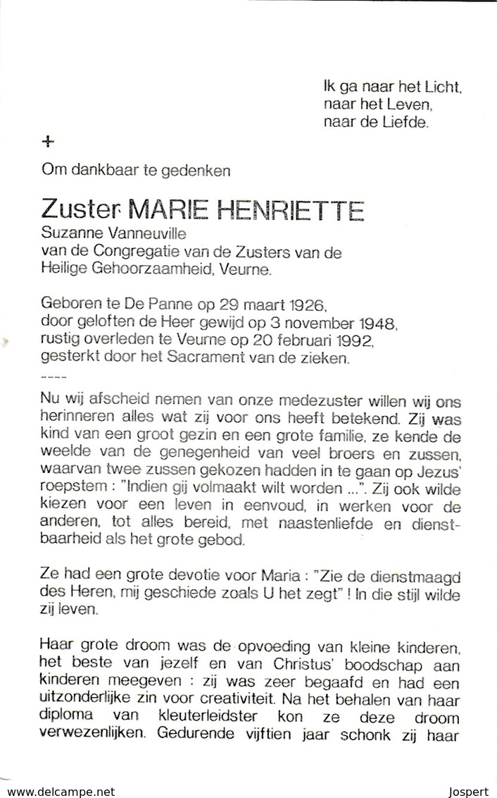 Zuster, Soeur, Suzanne Verneuville, De Panne, Veurne - Godsdienst & Esoterisme