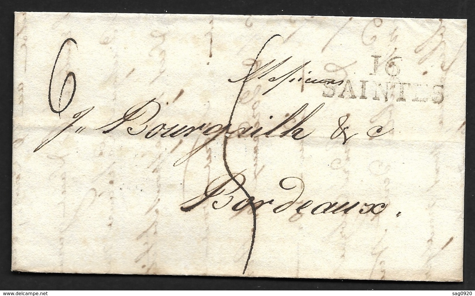 Charente Inferieure-Lettre Avec Marque 16 SAINTES (31*11)-Pour Bordeaux - 1801-1848: Précurseurs XIX