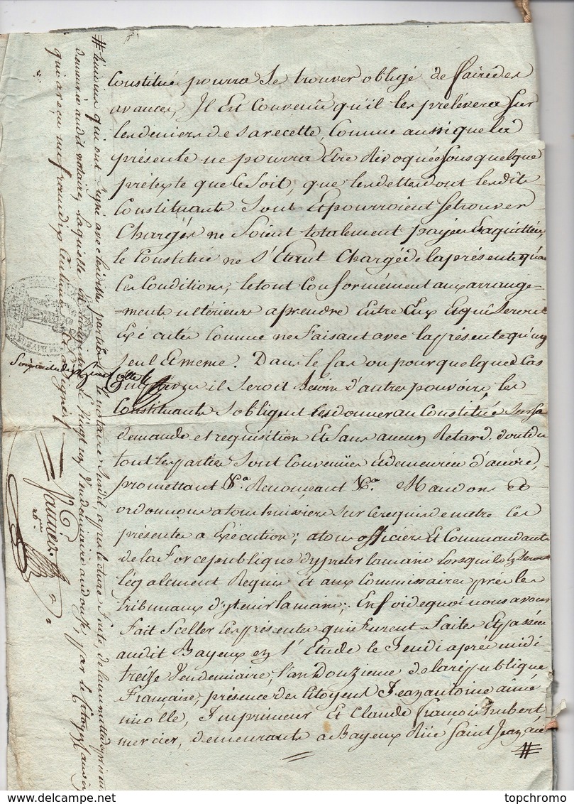 Manuscrit Acte Notarié Notaire Vautier Bayeux 1803 Guérin Ducatelet Dinan Goussiaume Arguenchy 4 Pages - Manoscritti