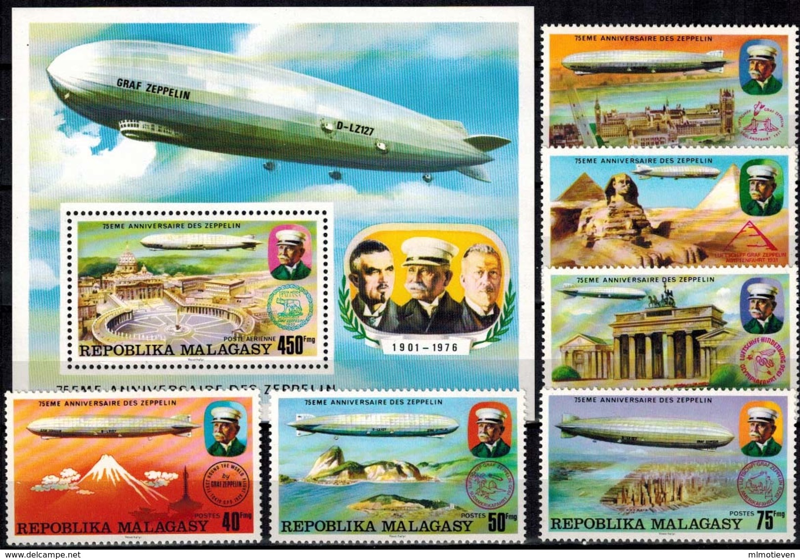 MVZ-BK1-042 MVV PF/MNH ¤ MALAGASY 1976 KOMPL.SET ¤ ZEPPELINS - AIRSHIPS DU MONDE - GRAF VON ZEPPELIN - Zeppelines