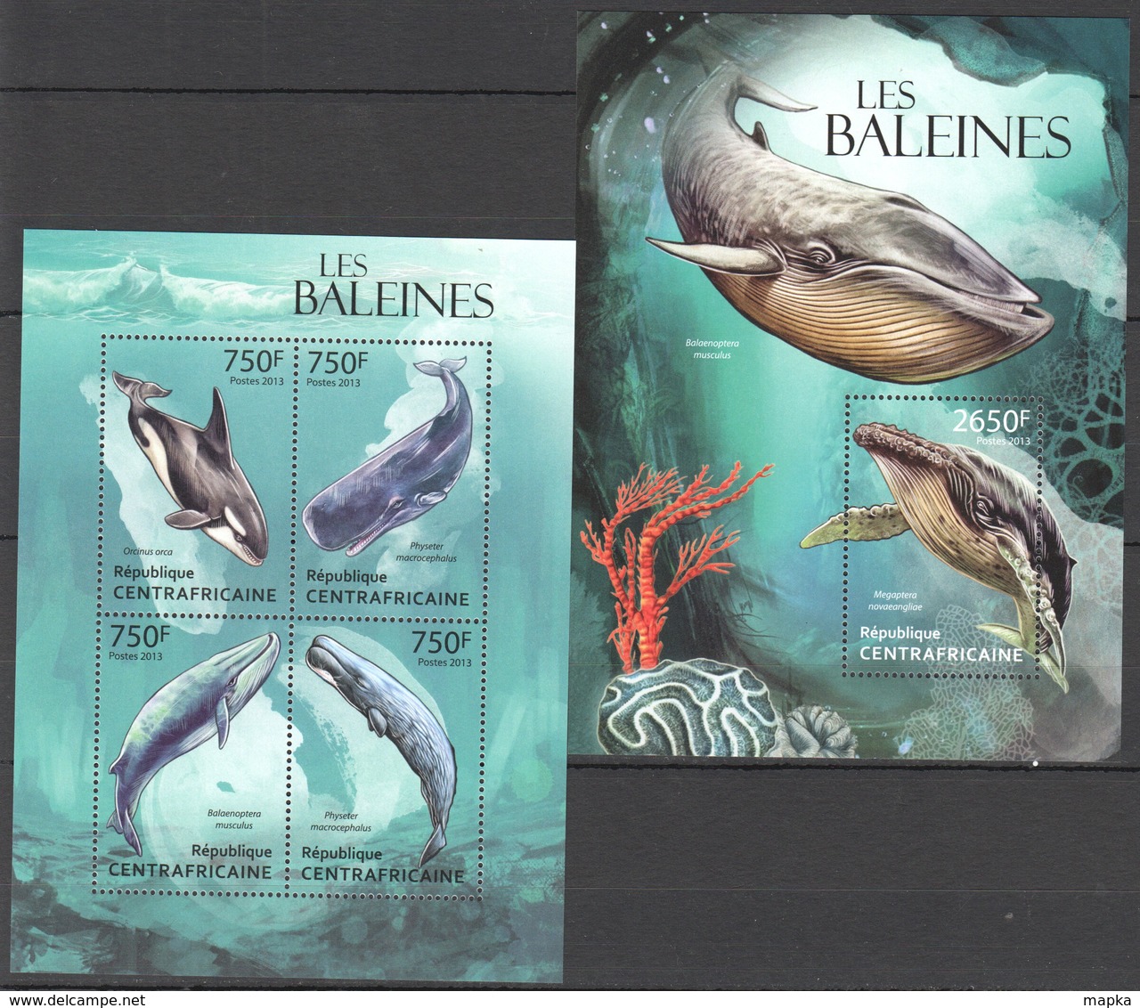 VV585 2013 CENTRAL AFRICA CENTRAFRICAINE FAUNA FISH & MARINE LIFE LES BALEINES WHALES KB+BL MNH - Dauphins