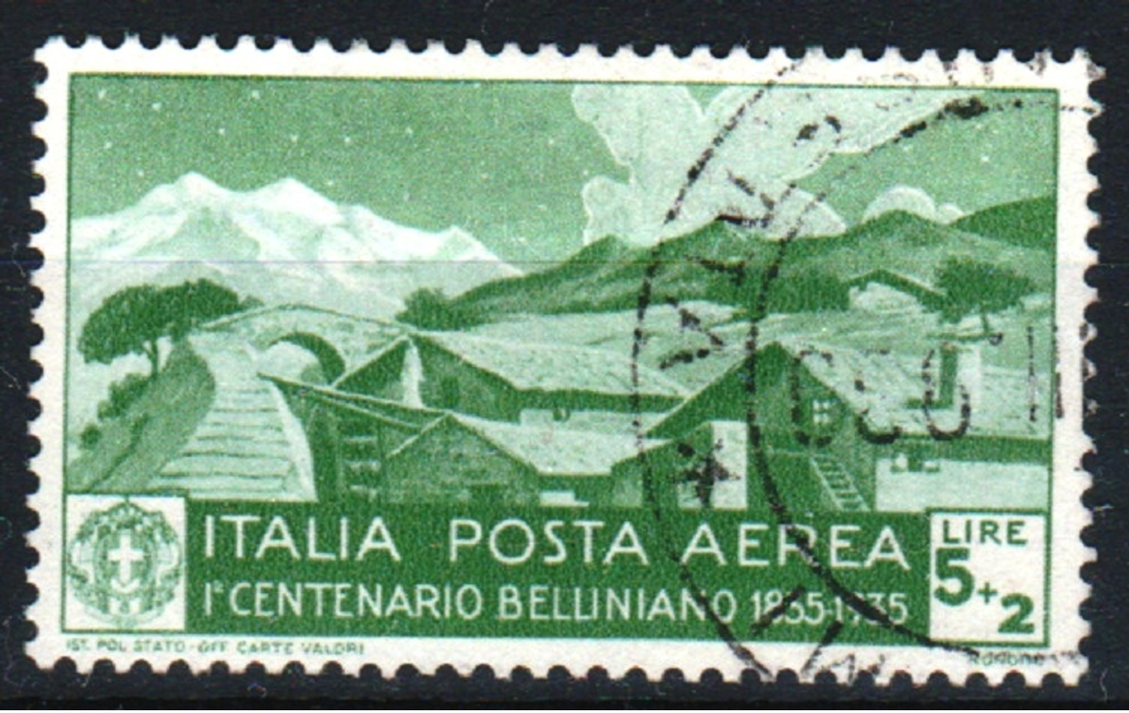 ITALIE - POSTA AEREA  1935 -Catal. UNIFICATO  A94 - Lire. 5+2 - Centenario Della Morte Di Vincenzo Bellini - 200€ - Luchtpost