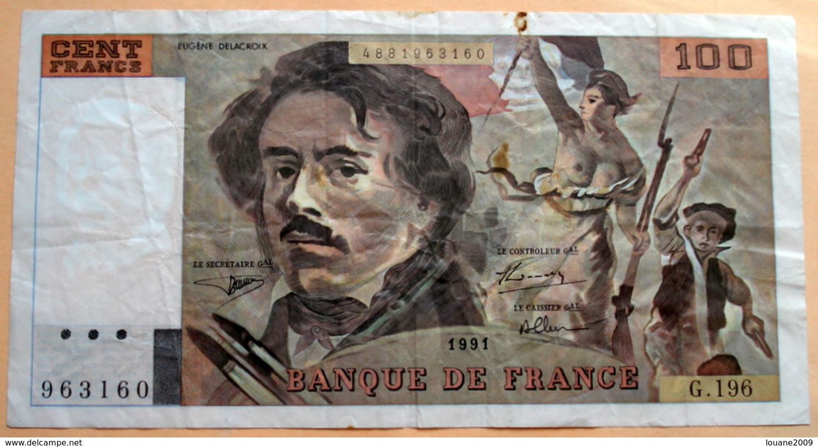 France - 100 Francs Delacroix 1991 Alphabet G 196 N° 963160 - 100 F 1978-1995 ''Delacroix''