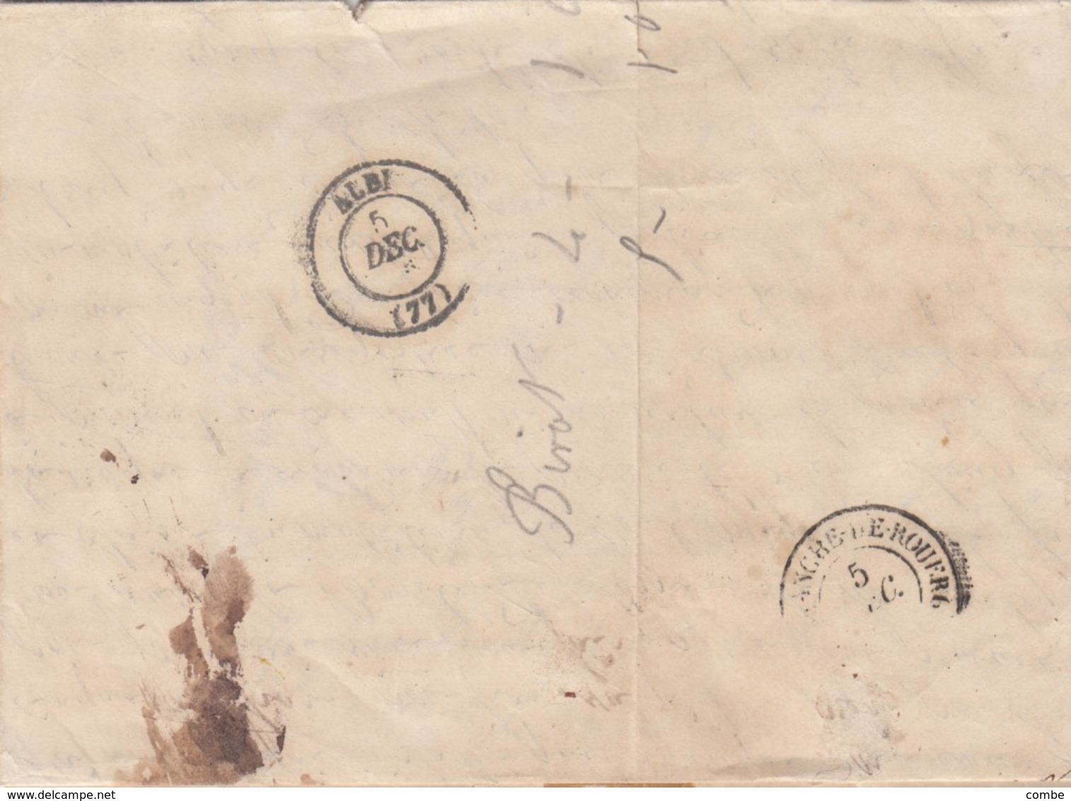 LETTRE. 1865. PERLÉ T22 TARN. VILLEFRANCHE D'ALBIGEOIS. GC 4237 - 1849-1876: Periodo Classico