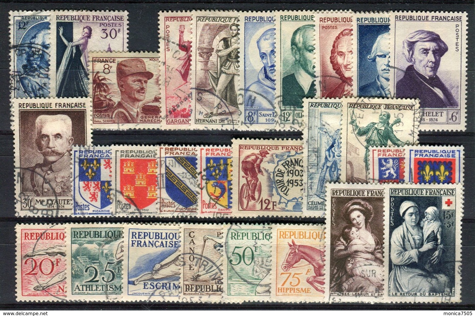 ANNEE  COMPLETE , 1953  28  VALEURS , TIMBRES  TRES  BIEN  OBLITERES    . - 1950-1959