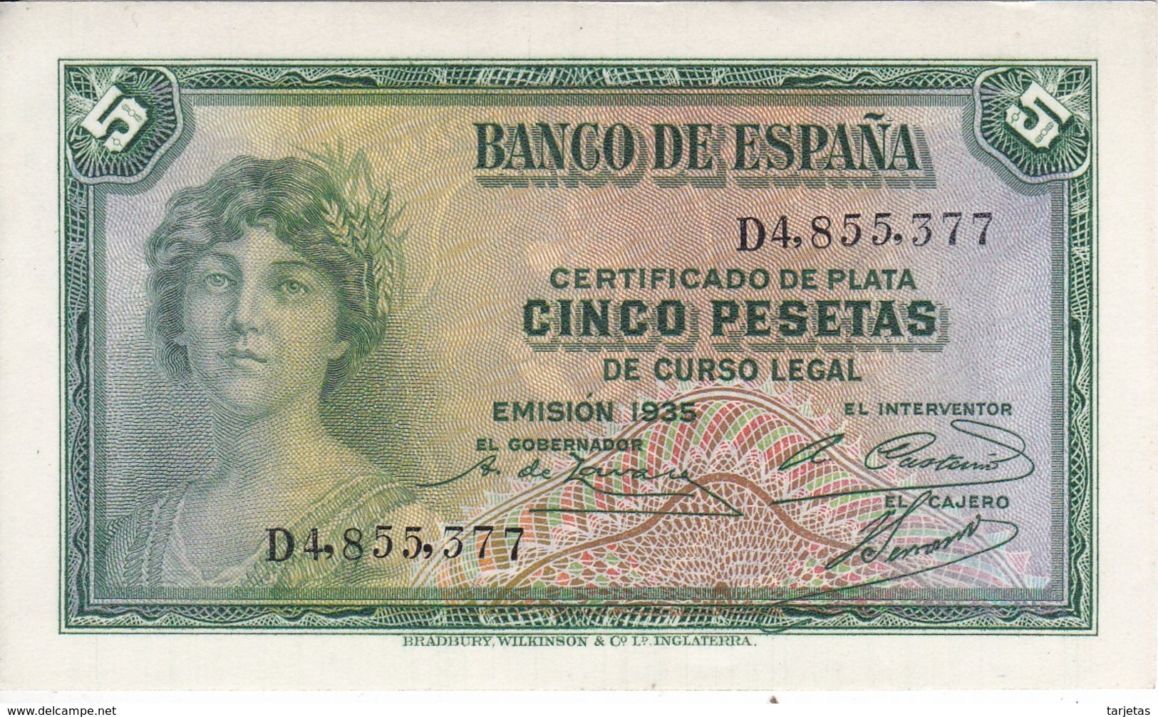 BILLETE DE ESPAÑA DE 5 PTAS DEL AÑO 1935 SERIE D EN CALIDAD EBC (XF)   (BANKNOTE) - 5 Pesetas