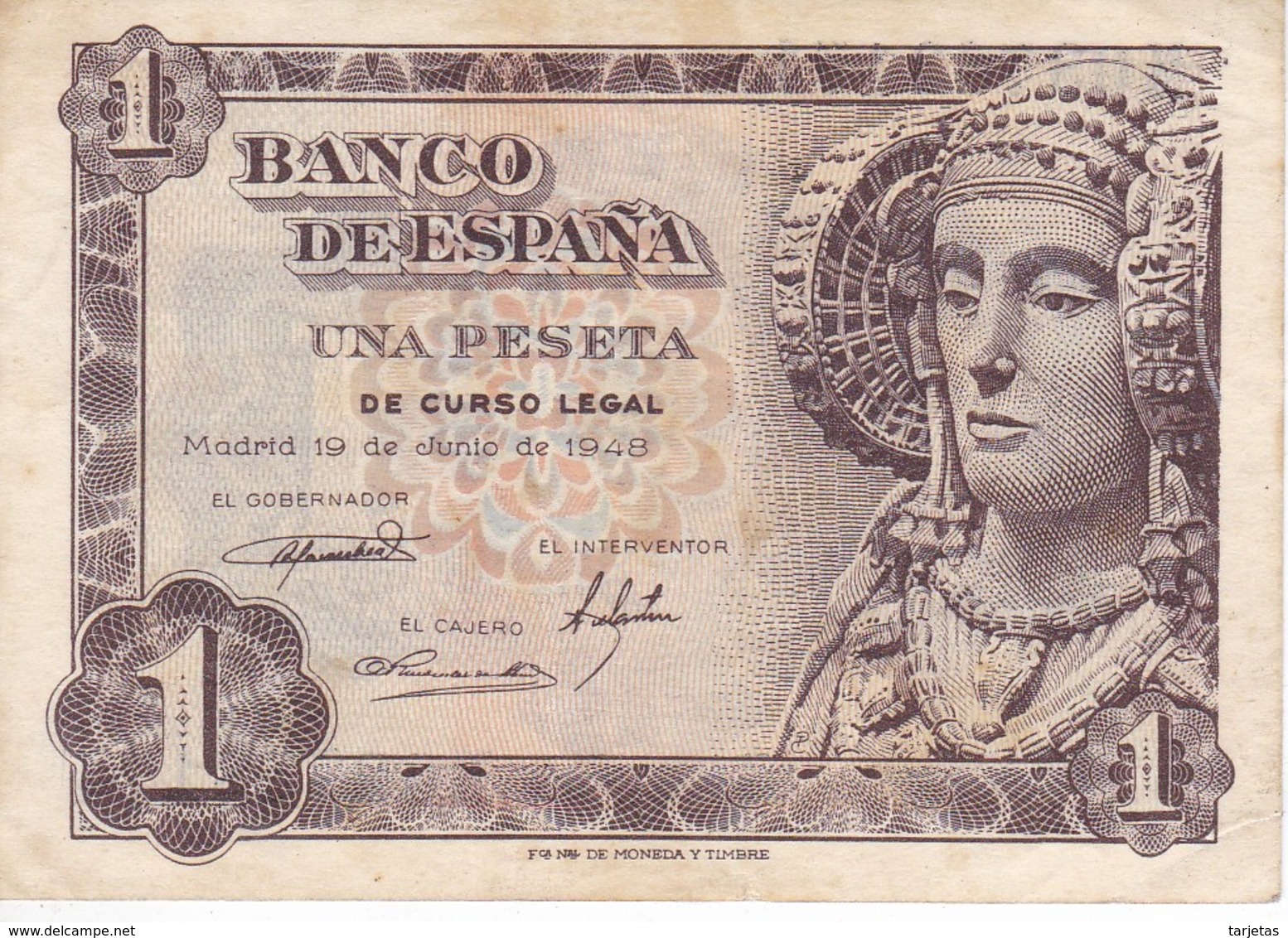 BILLETE DE 1 PTA DEL AÑO 1948 SERIE M CALIDAD MBC (VF)  DAMA DE ELCHE  (BANKNOTE) - 1-2 Pesetas