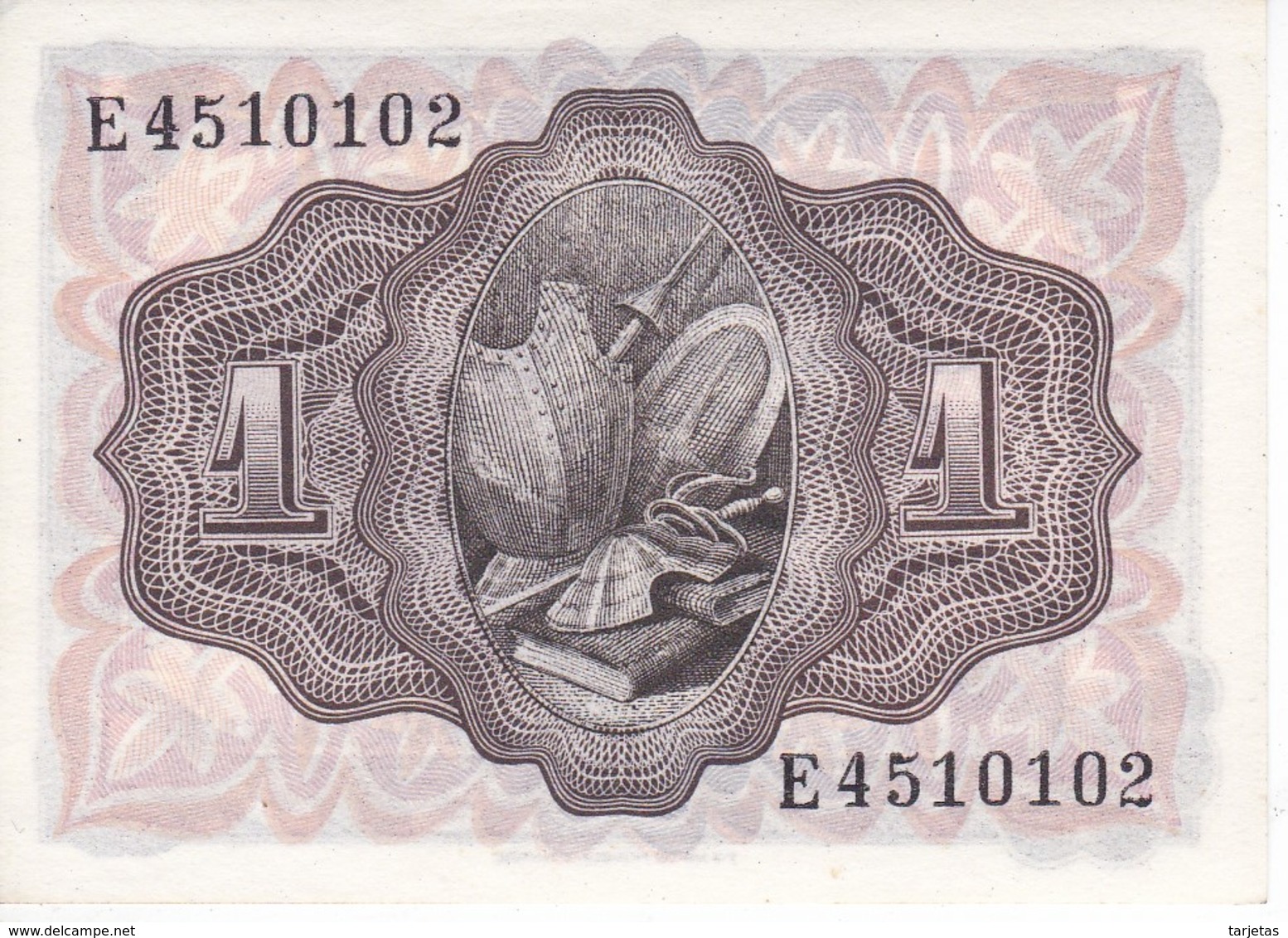 BILLETE DE ESPAÑA DE 1 PTA DEL AÑO 1951 EL QUIJOTE  SERIE E (SIN CIRCULAR-UNCIRCULATED) - 1-2 Pesetas