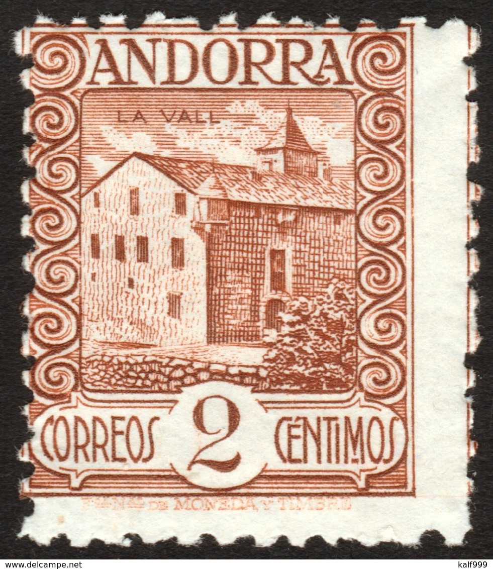 ~~~ Spanish Andorra Andorre 1935 - La Vall  - Perf 11½  - Mi. 28 A ** MNH  ~~~ - Nuevos