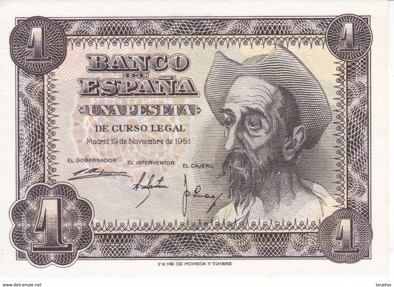 ¡¡CAPICUA!! BILLETE DE 1 PTA DEL AÑO 1951 EL QUIJOTE  SERIE E (SIN CIRCULAR-UNCIRCULATED) - 1-2 Pesetas