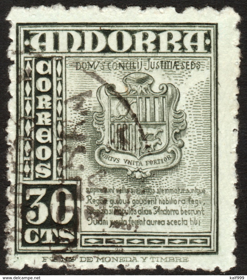 ~~~ Spanish Andorra Andorre 1948 - Coat Of Arms -  Mi. 45 (o) ~~~ - Used Stamps