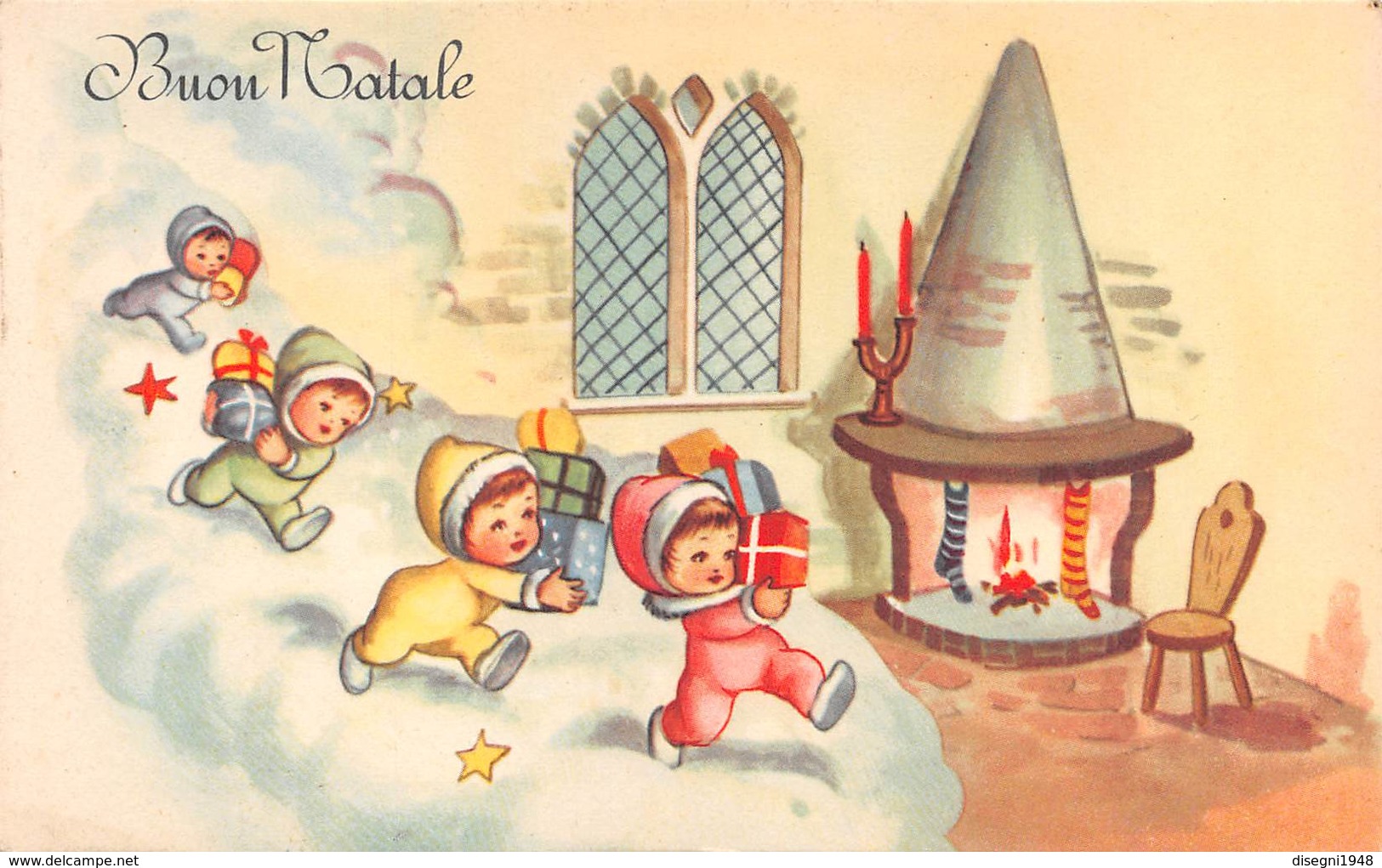 M08019 " BUON NATALE " BAMBINI CHE PORTANO PACCHI DONO - CARTOLINA POSTALE ILLUSTRATA ORIGINALE NON SPEDITA - Altri & Non Classificati