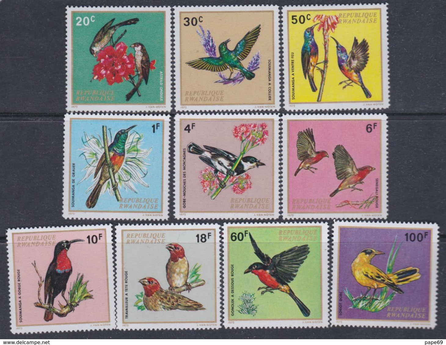 Rwanda N° 464 / 73 XX Oiseaux Du Rwanda, Les 10 Valeurs  Sans Charnière ,TB - Nuovi