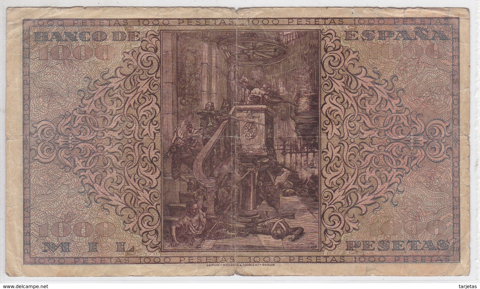 BILLETE DE ESPAÑA DE 1000 PTAS DEL AÑO 1938 DE BURGOS SERIE A  (DIFÍCIL Y RARO) - 1000 Pesetas