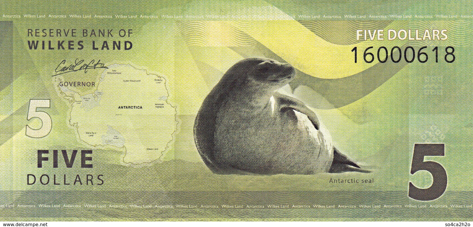 WILKES LAND  Antarctica 5 Dollars 2014  UNC Phoque Antarctique - Ficción & Especímenes