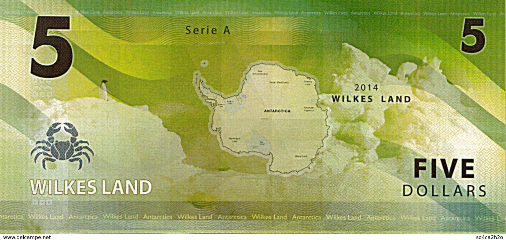 WILKES LAND  Antarctica 5 Dollars 2014  UNC Phoque Antarctique - Fictifs & Spécimens