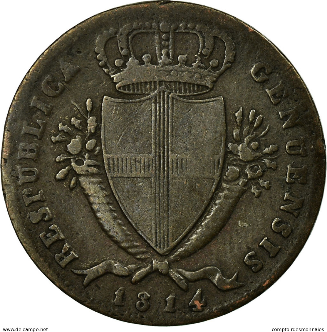 Monnaie, États Italiens, GENOA, 2 Soldi, 1814, Genoa, TB+, Billon, KM:282.2 - Genes