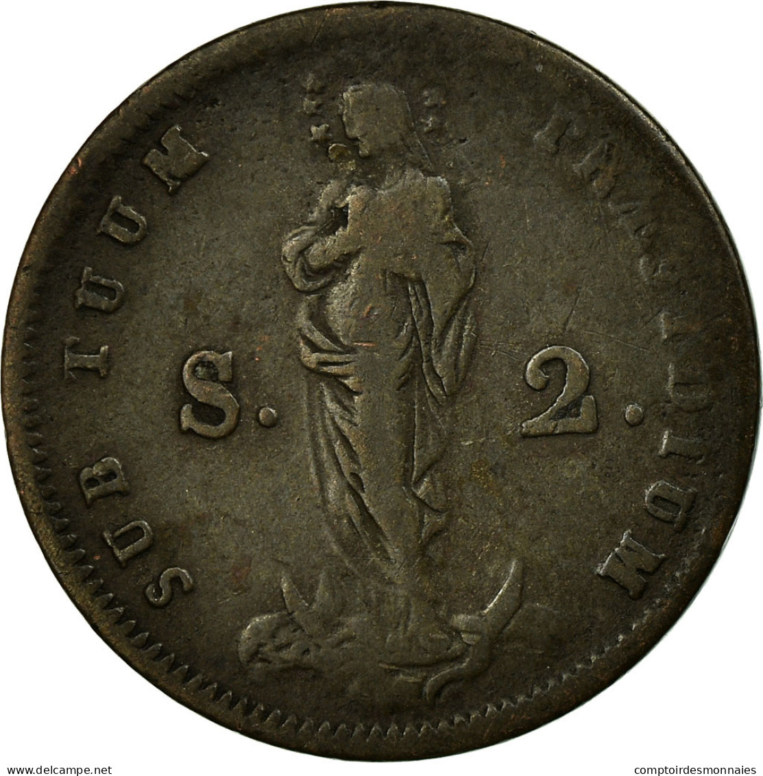 Monnaie, États Italiens, GENOA, 2 Soldi, 1814, Genoa, TB+, Billon, KM:282.2 - Genua