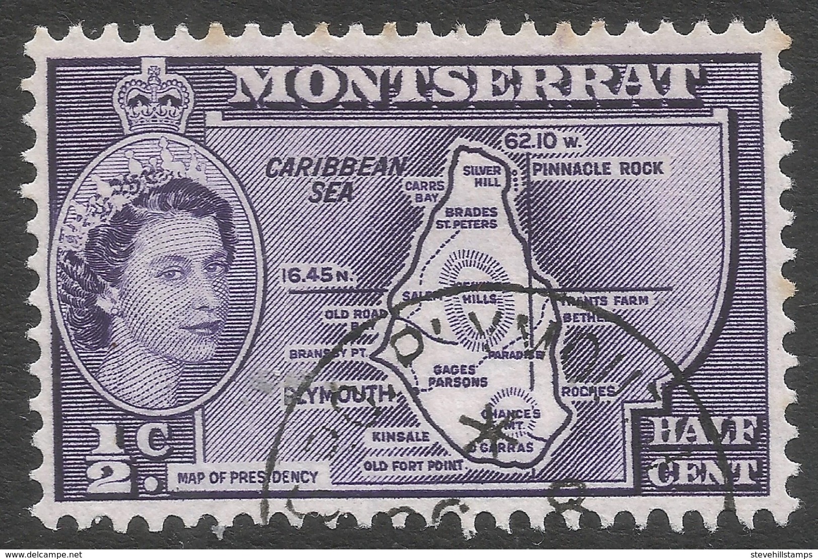 Montserrat. 1953-62 QEII. ½c Used (type I). SG 136a - Montserrat