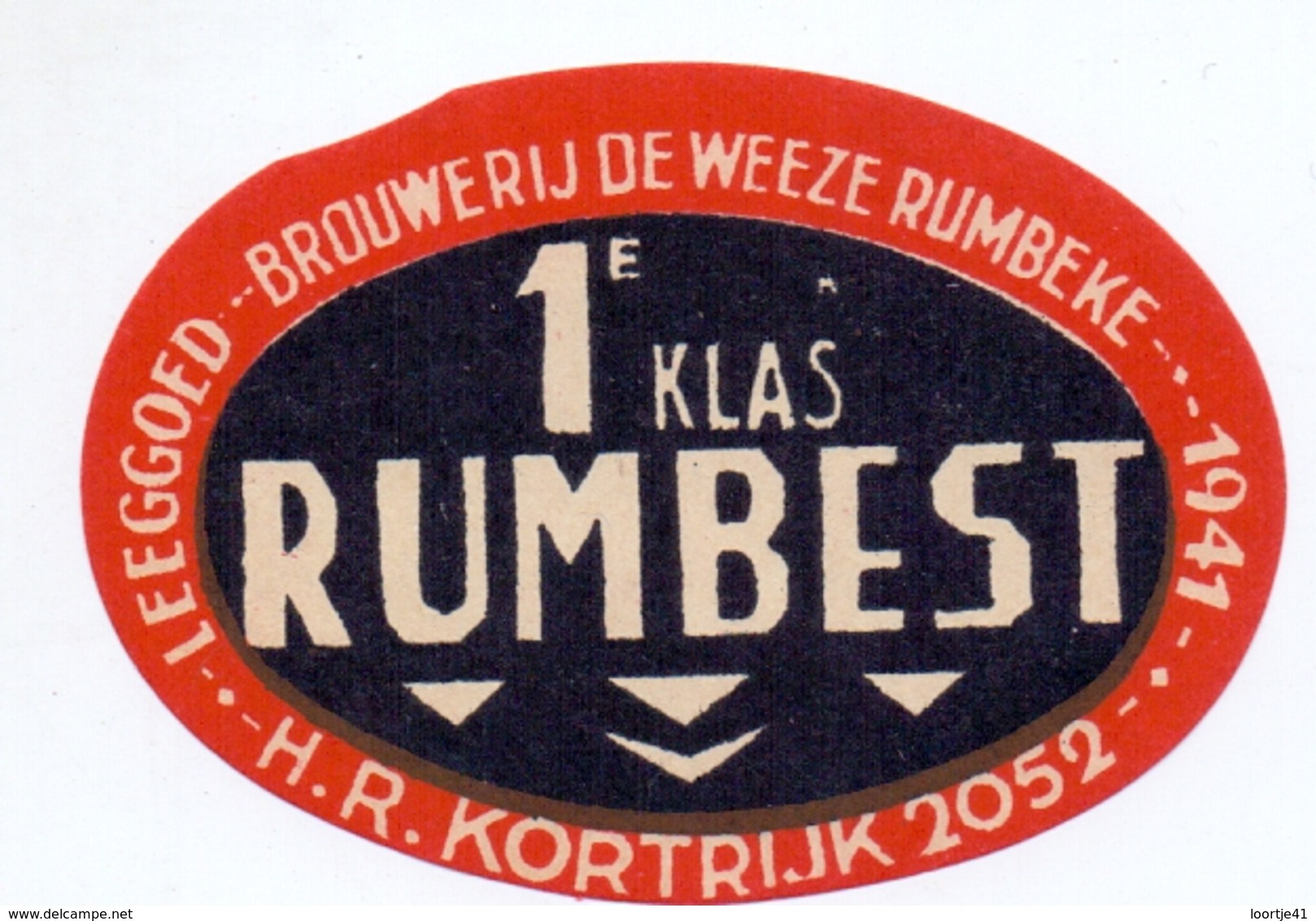 Etiket Etiquette - Bier Bière - 1° Klas Rumbest - Brouwerij De Weeze Rumbeke - Bière