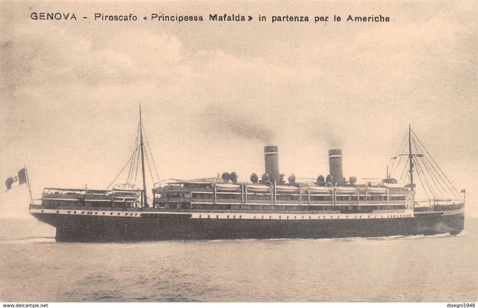 M08028 "GENOVA-PIROSCAFO PRINCIPESSA MAFALDA IN PARTENZA PER LE AMERICHE" CARTOLINA POSTALE ORIGINALE NON SPEDITA - Piroscafi