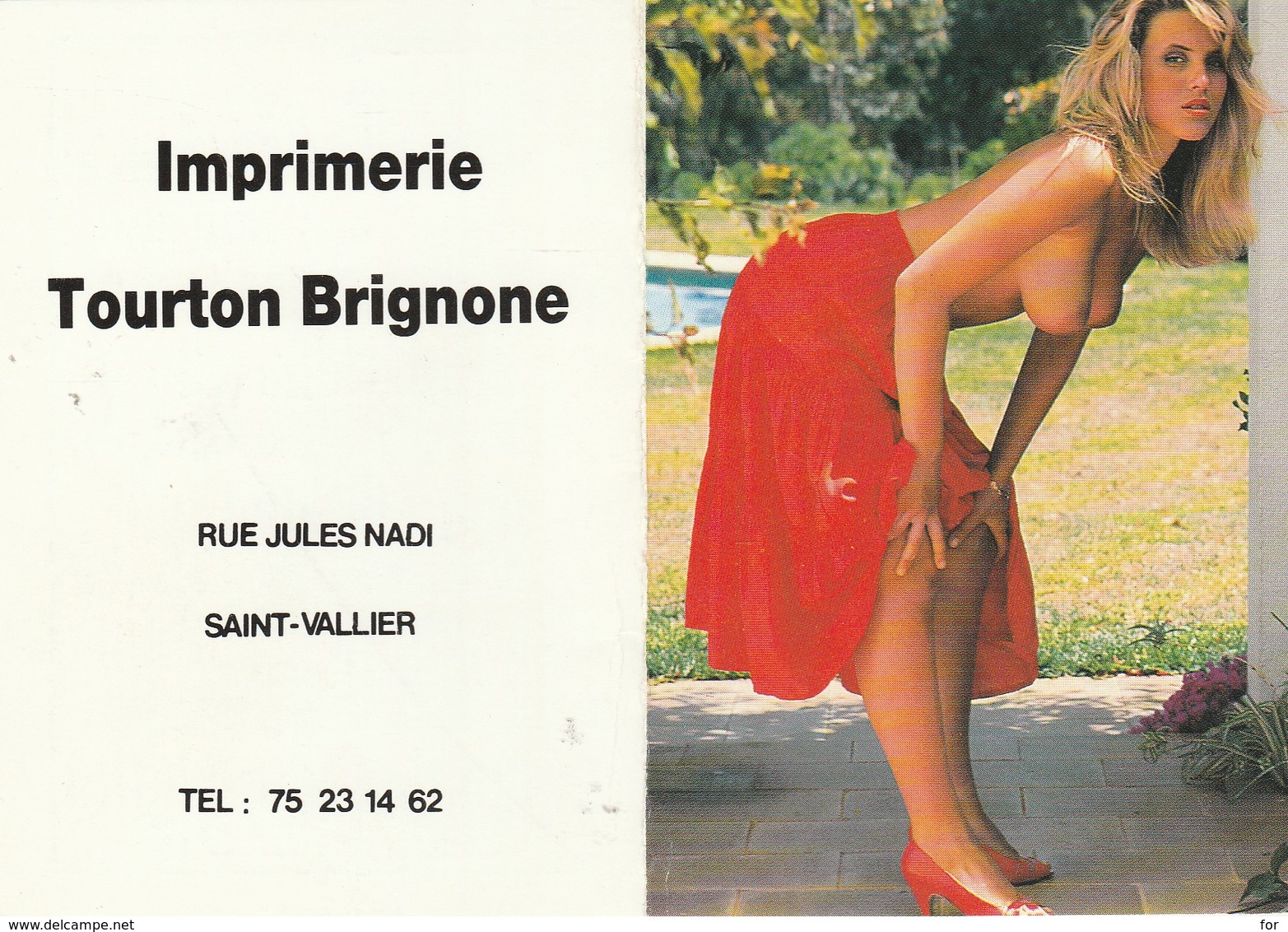 Calendriers : Petit Format - 1991 : Femme à Seins Nus  : Imprimerie Tourton Brignonne : Saint Vallier - Drome - Small : 1991-00