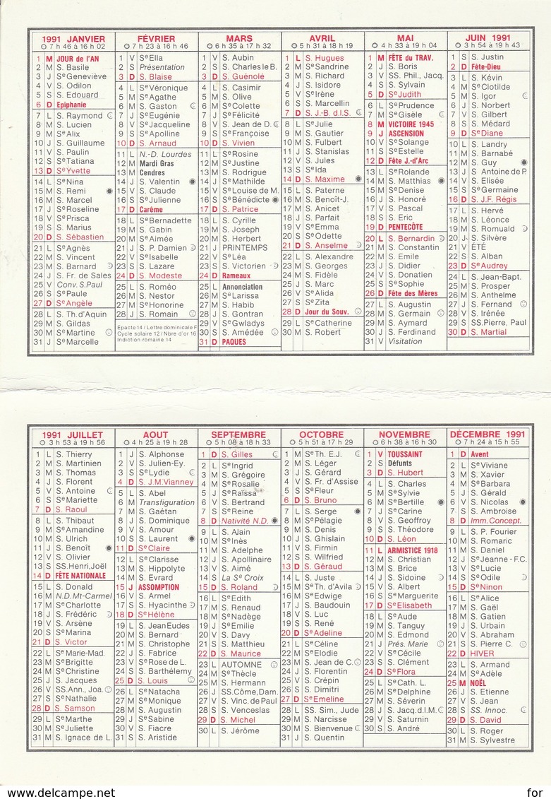 Calendriers : Petit Format - 1991 : Femme à Seins Nus  : Imprimerie Tourton Brignonne : Saint Vallier - Drome - Small : 1991-00