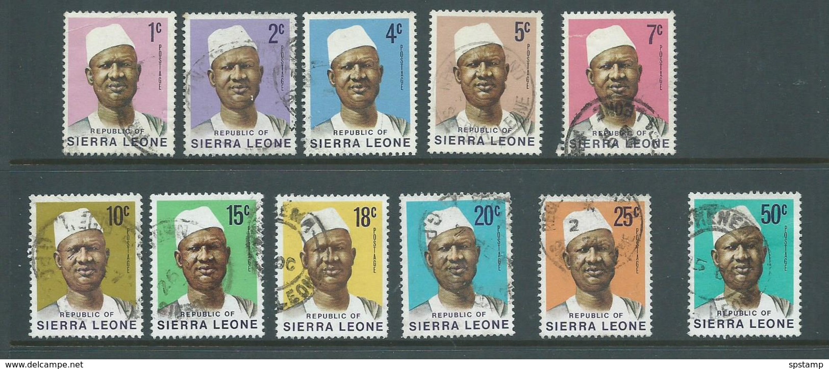 Sierra Leone 1972 President Stevens Definitives Short Set Of 11 To 50c FU , 7c With Tear - Sierra Leone (1961-...)