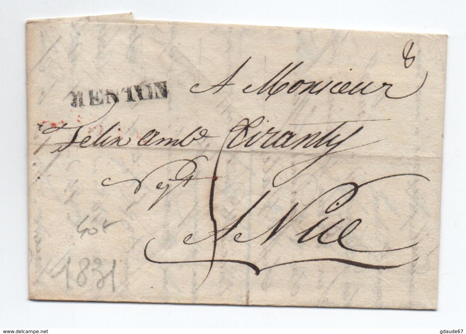 1831 - LETTRE De MENTON (ALPES MARITIMES) Pour NICE - 1801-1848: Précurseurs XIX