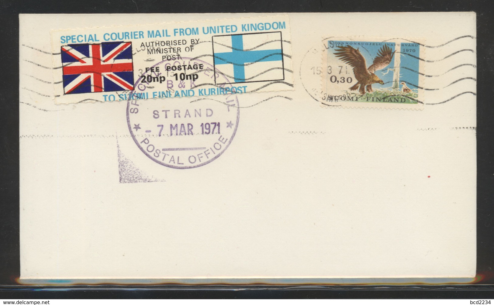 GREAT BRITAIN GB 1971 POSTAL STRIKE MAIL SPECIAL COURIER MAIL 2ND ISSUE DECIMAL COVER STRAND LONDON TO FINLAND 7 MARCH - Errors, Freaks & Oddities (EFO)