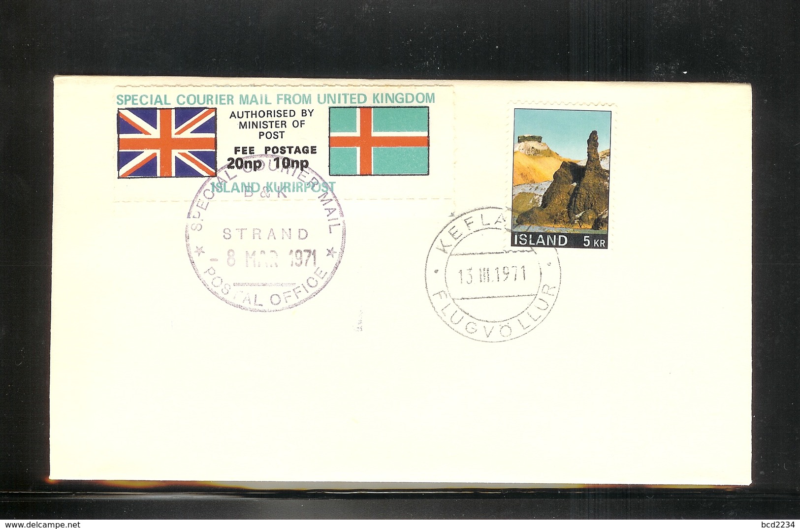 GREAT BRITAIN GB 1971 POSTAL STRIKE MAIL SPECIAL COURIER MAIL 2ND ISSUE DECIMAL COVER LONDON TO KEFLAVIK ICELAND 8 MARCH - Geschnittene, Druckproben Und Abarten