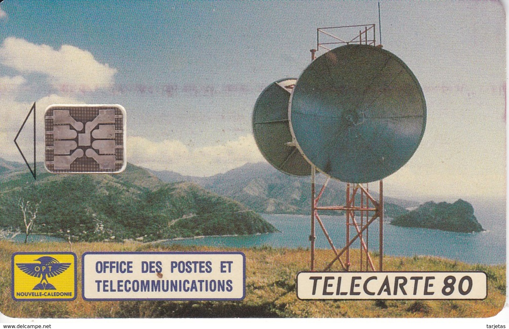 TARJETA DE NUEVA CALEDONIA DE UNA ANTENA PARABÓLICA DE TIRADA 40000 (SATELLITE-SATELITE) - Nueva Caledonia