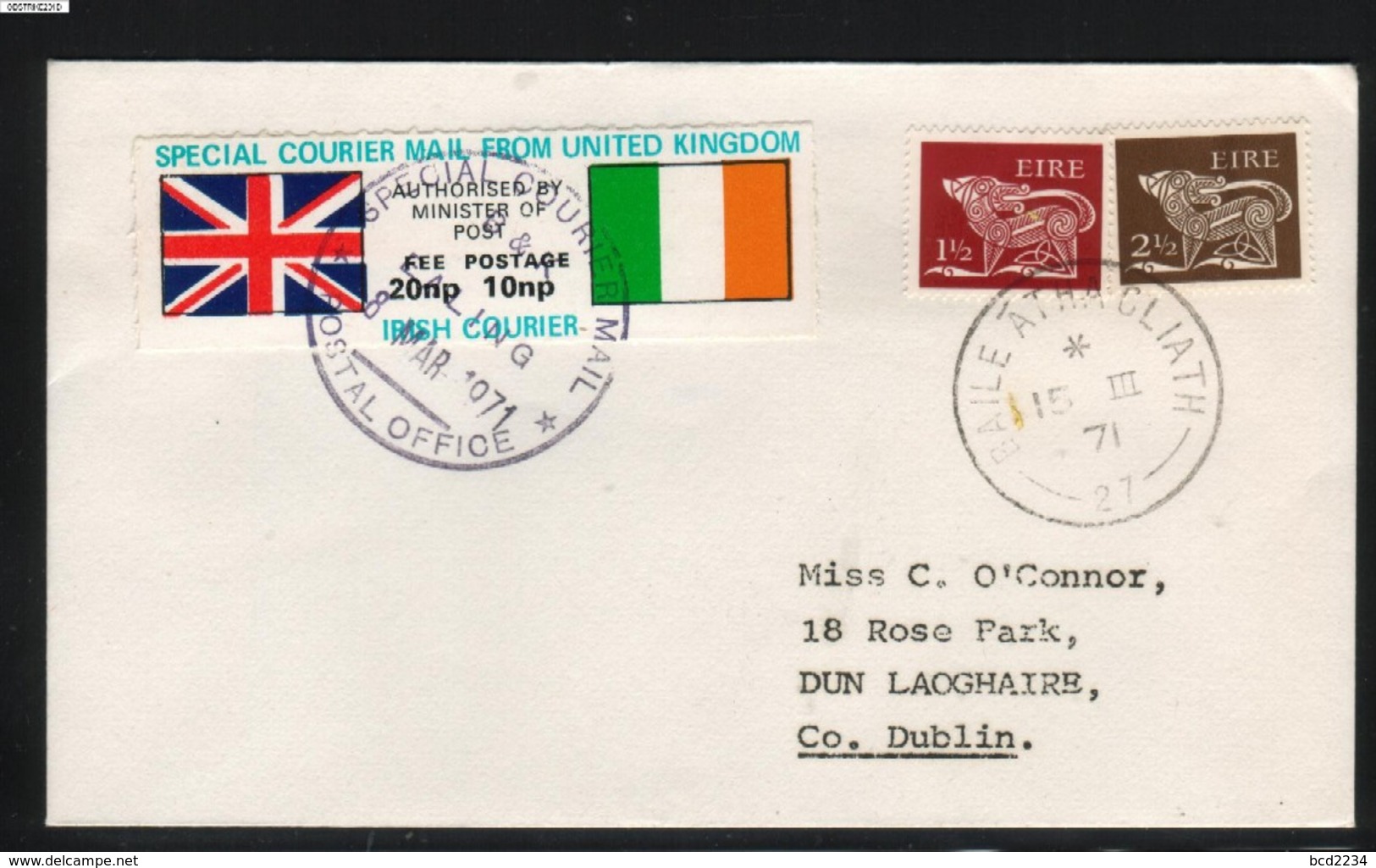 GREAT BRITAIN GB 1971 POSTAL STRIKE MAIL SPECIAL COURIER MAIL 2ND ISSUE DECIMAL COVER LONDON TO IRELAND EIRE 8 MARCH - Cinderella