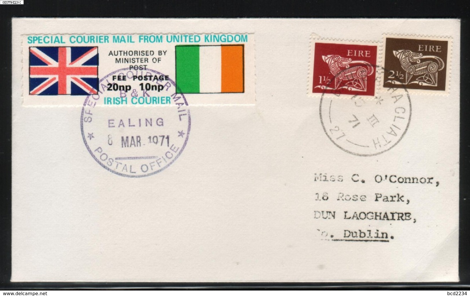 GREAT BRITAIN GB 1971 POSTAL STRIKE MAIL SPECIAL COURIER MAIL 2ND ISSUE DECIMAL COVER LONDON TO IRELAND EIRE 8 MARCH - Briefe U. Dokumente