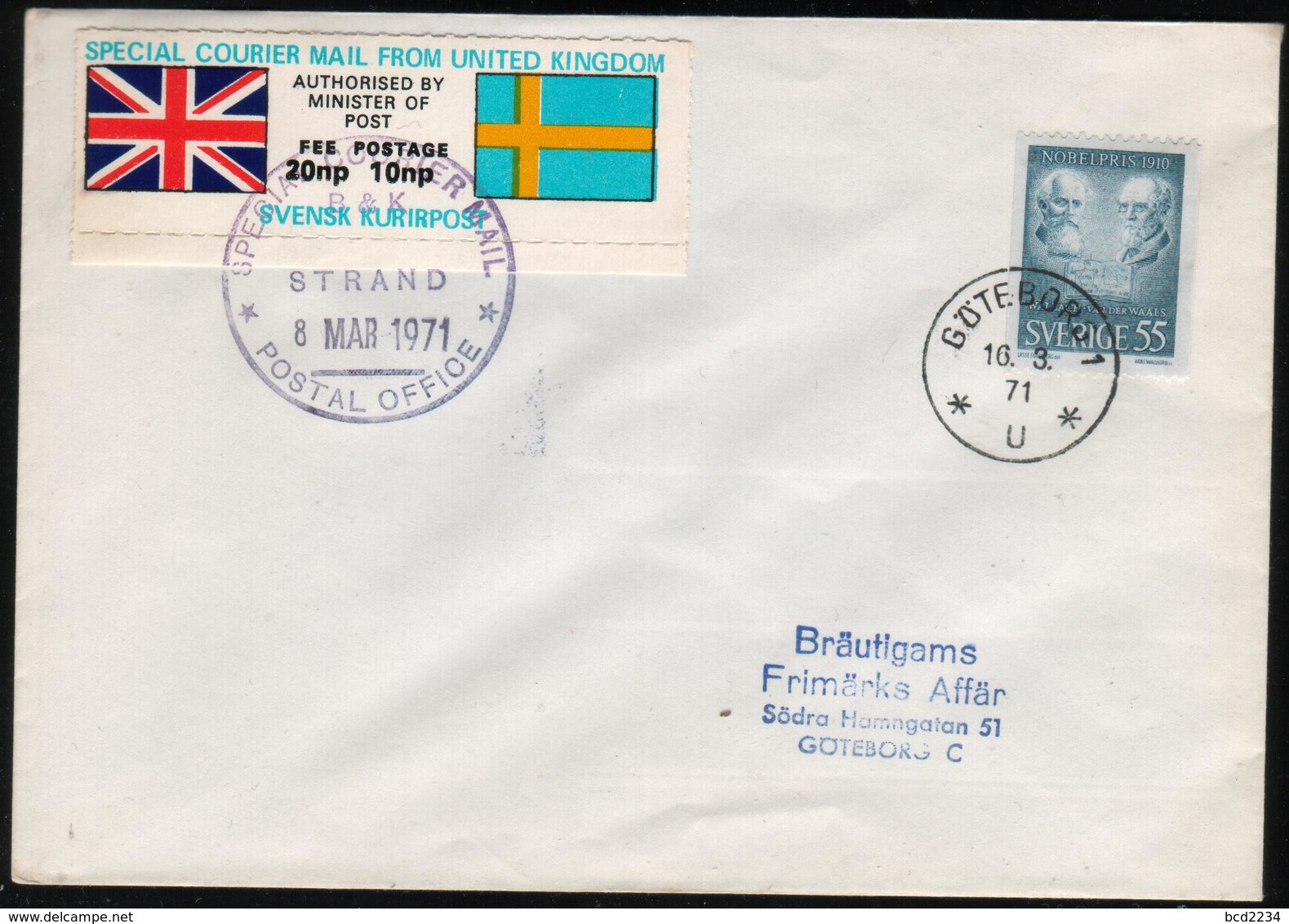 GREAT BRITAIN GB 1971 POSTAL STRIKE MAIL SPECIAL COURIER MAIL 2ND ISSUE DECIMAL COVER TO GOTEBORG SWEDEN 8 MARCH - Errors, Freaks & Oddities (EFO)