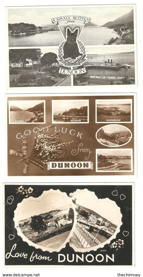 THREE DUNOON ARGYLLSHIRE SCOTLAND POSTCARDS - Argyllshire