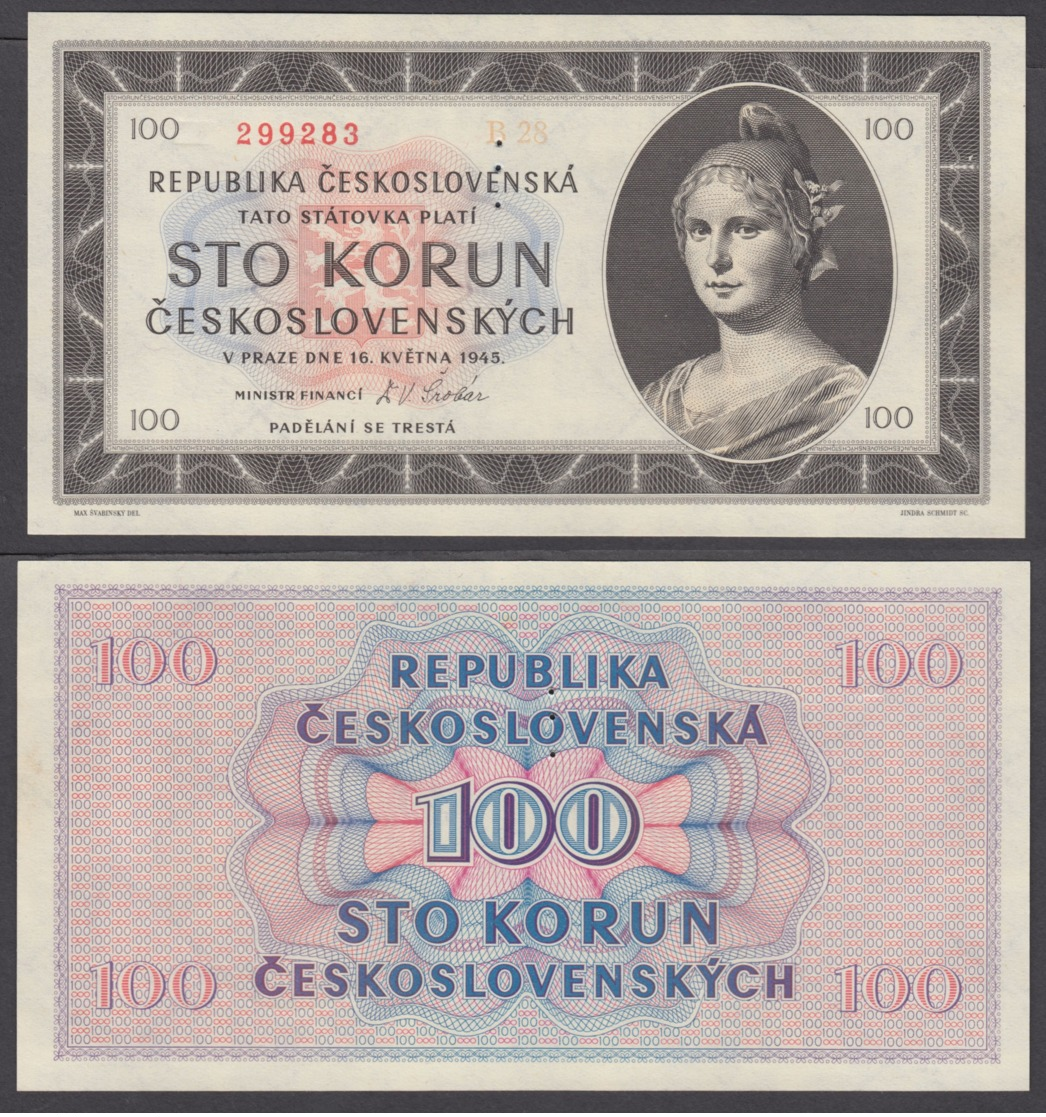 Czechoslovakia 100 Korun 1945 UNC SPECIMEN 3 DOTS Banknote P-67s - Czechoslovakia