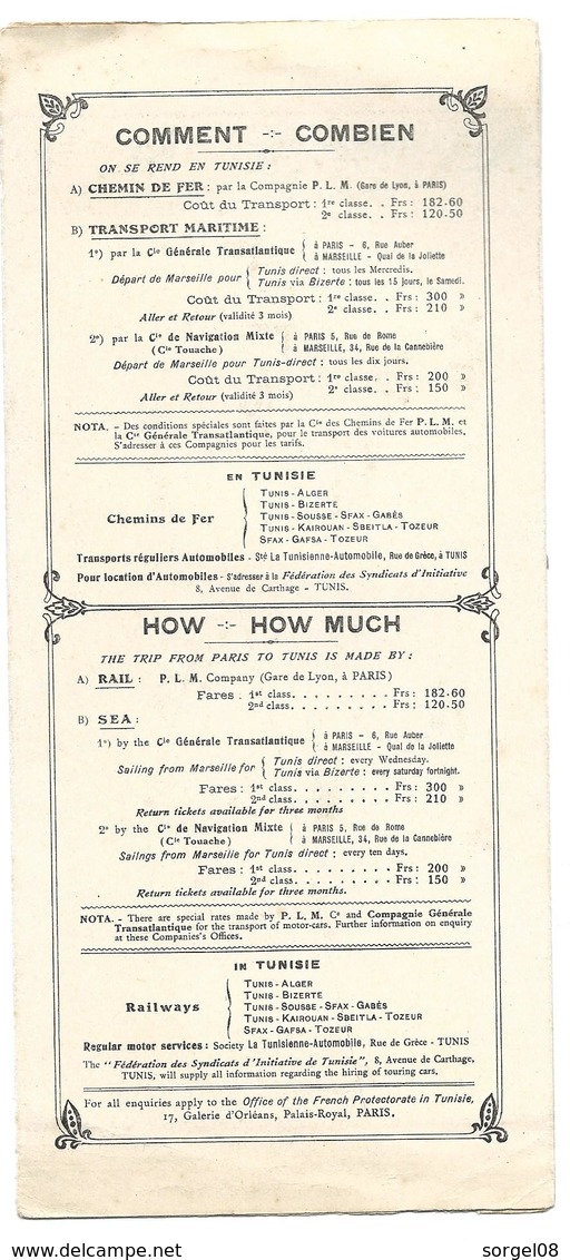 Dépliant Touristique LA TUNISIE TOURISTIQUE  Environ 1925 3 Scans - Dépliants Touristiques