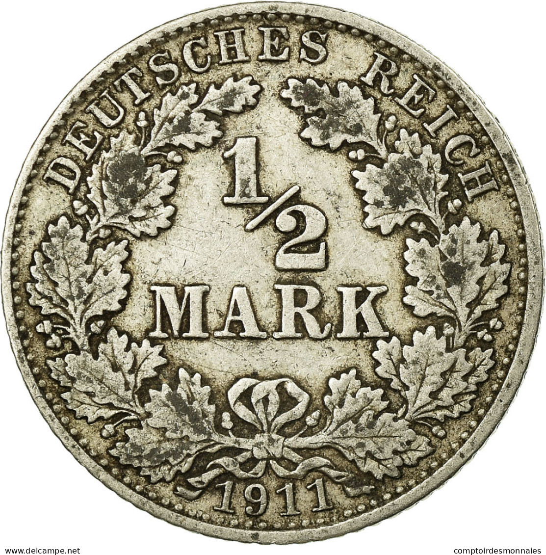 Monnaie, GERMANY - EMPIRE, 1/2 Mark, 1911, Munich, TTB, Argent, KM:17 - 1/2 Mark