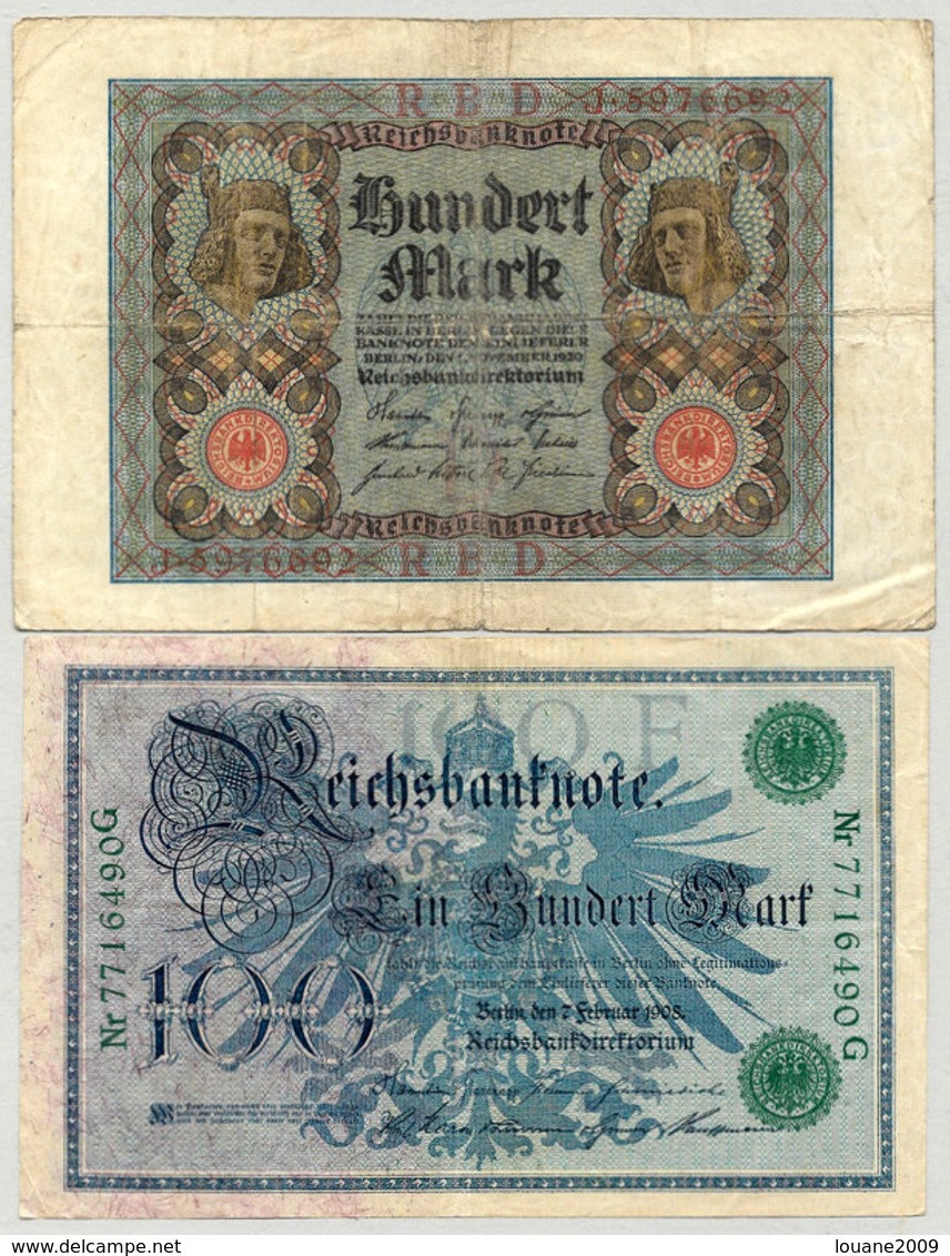 Allemagne - 100 Mark 1920 - 1908 Lot 2 Billets - 100 Mark