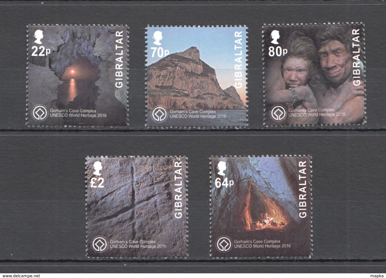 VV377 2016 GIBRALTAR GORHAM'S CAVE UNESCO #1746-50 MICHEL 12 EURO 1SET MNH - Autres & Non Classés