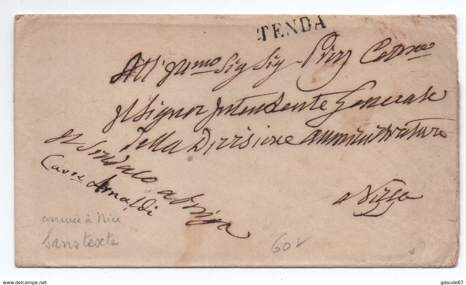 LETTRE EN FRANCHISE Avec MP SARDE TENDA / TENDE (COMTE DE NICE / ALPES MARITIMES) - 1801-1848: Précurseurs XIX