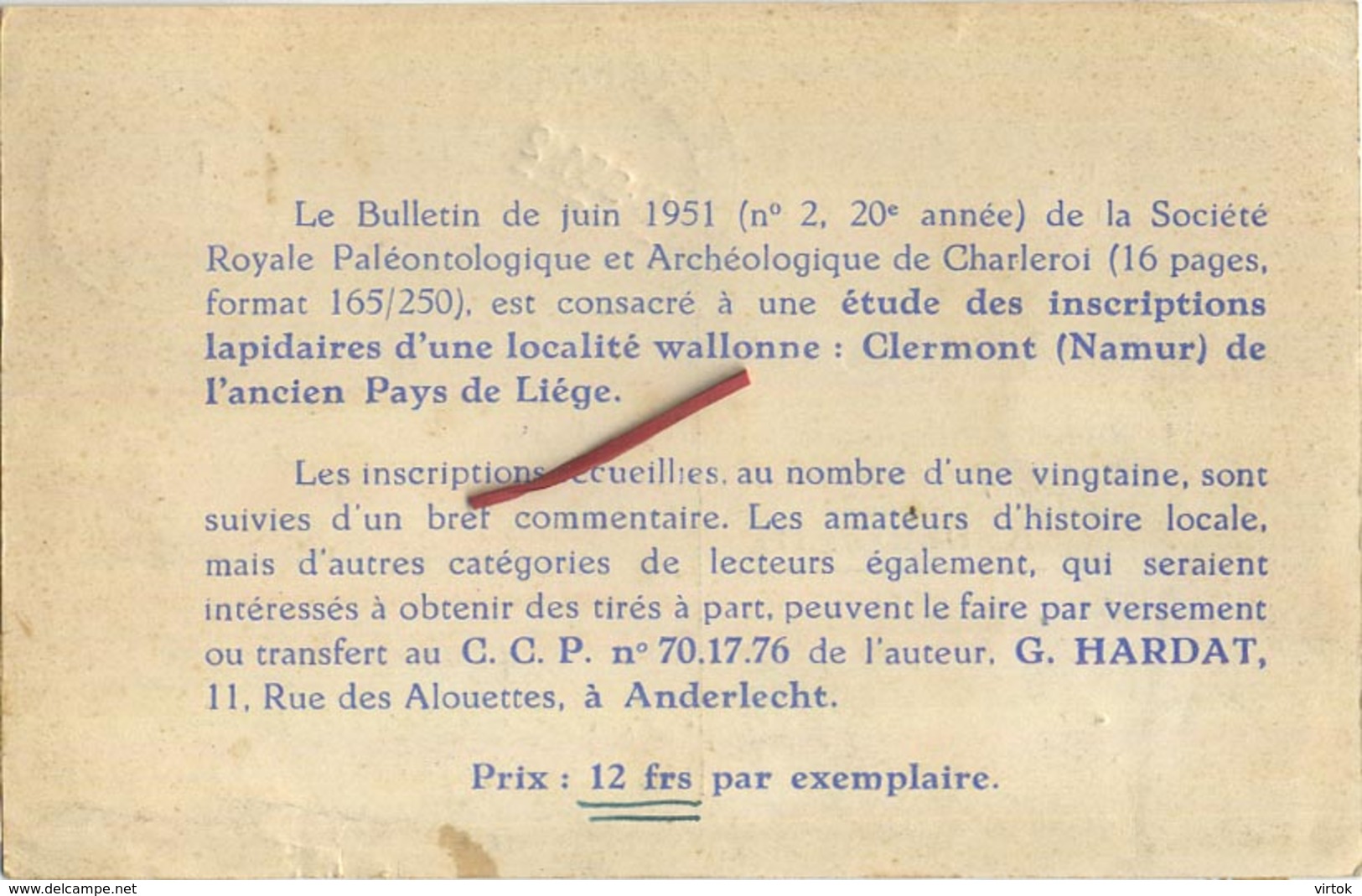 Anderlecht :  G. Hardat - Everett  1951   (  2 Scans ) - Anderlecht